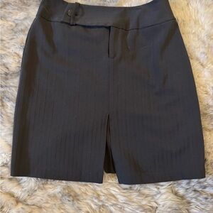 Solid Dark Gray Mini Skirt with textured pinstripe fabric and belt details